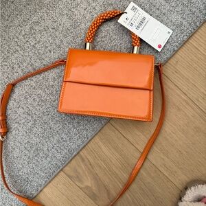 Orange Handbag with Beaded Handle
